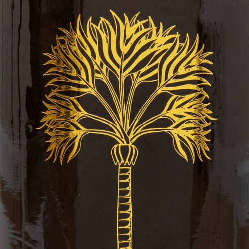 Vase Bouteille En Verre Vert Foncé Motif Palmier Doré H 21.5 Cm