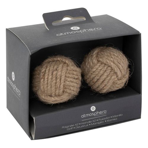 Boutons De Meuble X2 "dayana" En Jute et Métal D4cm