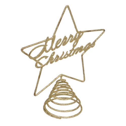 Déco Sapin De Noël Cimier Étoile "merry Christmas" En Métal Doré Pailleté