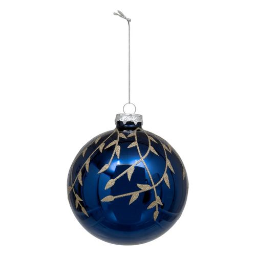 Boule De Noël En Verre "branche Pailletée" 10cm Bleu