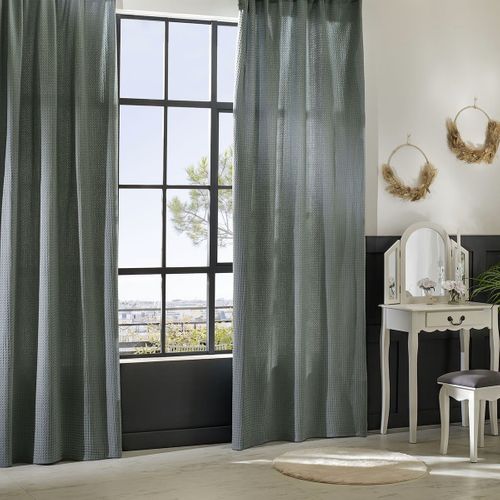 Rideau En Coton Nid D'abeille Vert Céladon 130 X 260 Cm