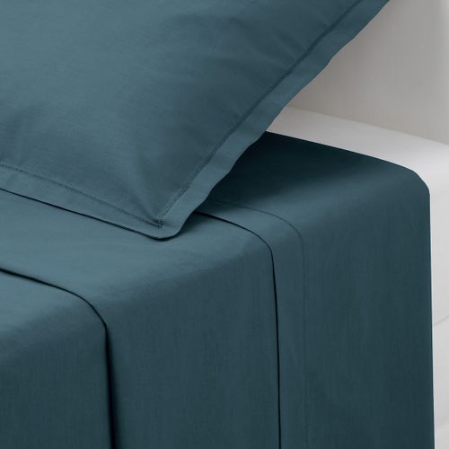 Drap Plat 1 Personne En Coton Bleu Orage 180 X 290 Cm