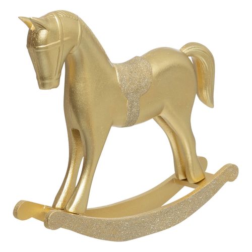 Déco De Noël Cheval à Bascule En Bois Doré Et Pailleté H 35 Cm