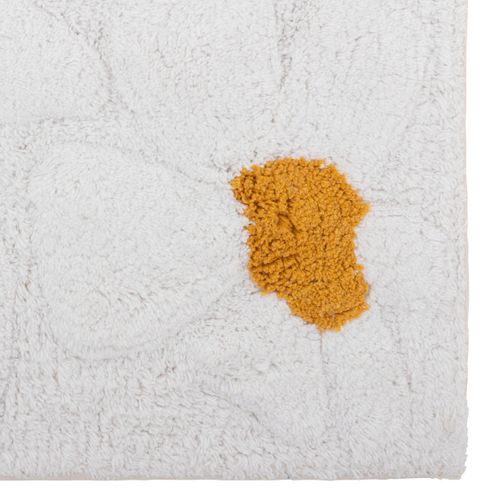Tapis Décoratif En Coton Blanc Et Ocre Motif Floraux En Relief 60 X 90 Cm