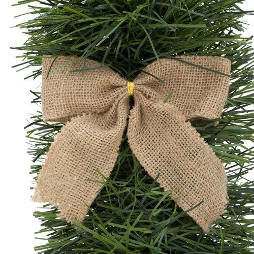 Guirlande De Noël Large 20 Cm Vert Avec Déco Noeuds En Jute Longueur 2.7 Mètres