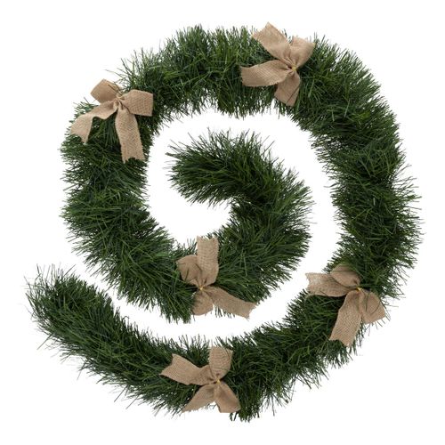 Guirlande De Noël Large 20 Cm Vert Avec Déco Noeuds En Jute Longueur 2.7 Mètres