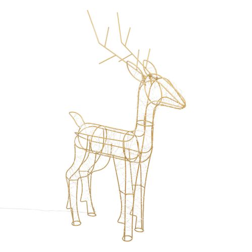 Déco Extérieure Renne En Tube Métal Doré Et Lumineux 600 LED Blanc Chaud H 75 Cm