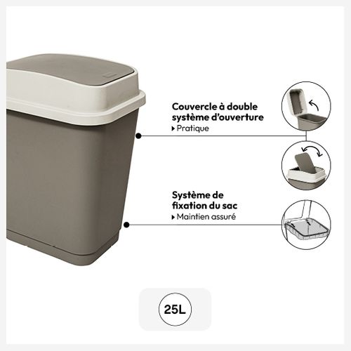 Poubelle 25 Litres 2 Systèmes D'ouverture