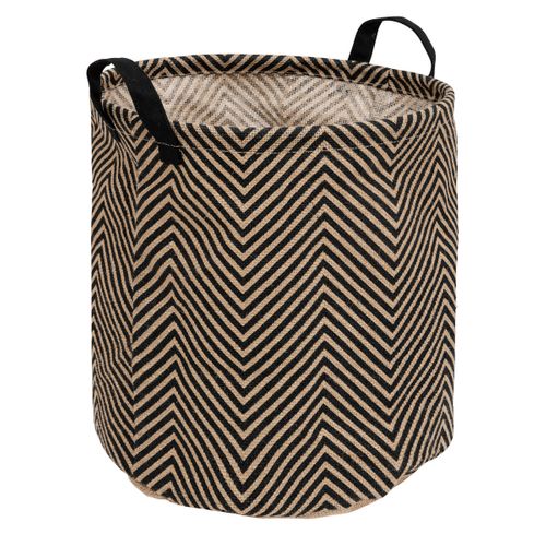Panier De Rangement Noir Et Beige En Jute Et Coton  D 32 Cm