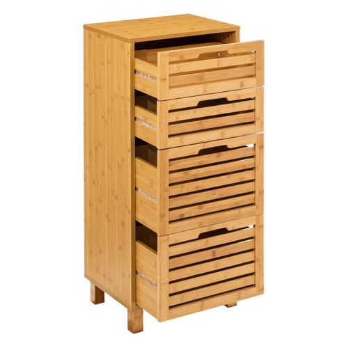 Organiseur De Bureau En Bambou 4 Tiroirs - Mini Commode Rangement Salon, Chambre Et Bureau, Design Minimaliste