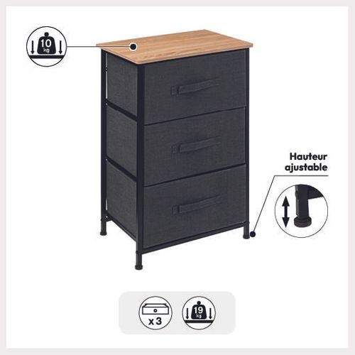 Chiffonnier 3 Tiroirs Tissa Gris Foncé 5five