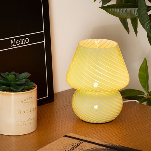 Lampe Champignon En Verre Vert Clair D 15 X H 18.5 Cm