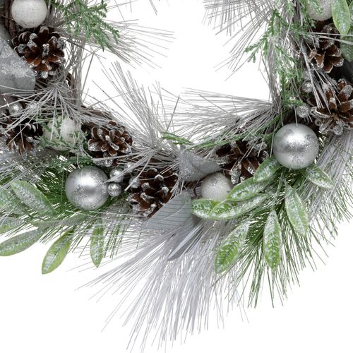 Couronne De Noël Déco Vert Argent Effet Givré D 46 Cm