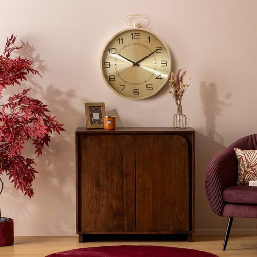 Pendule Murele Forme Gousset En Métal Doré D 53 Cm