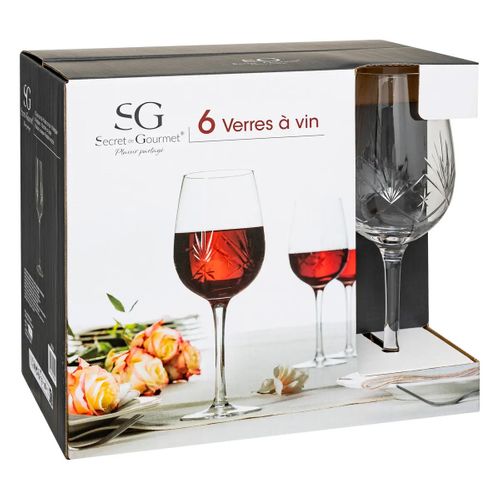 Lot De 6 Verres à Vin Design "victoria" 38cl Transparent