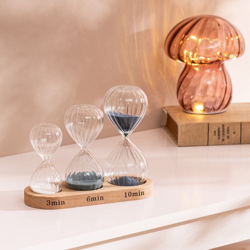 Set 3 Sabliers H.15cm Verre Avec Plateau Bois