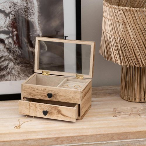 Boîte à Bijoux En Bois Naturel Sur 2 Étages Avec Tiroir