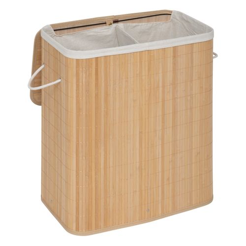 Panier à Linge En Bambou 100l Avec 2 Bacs De Tri H 63 Cm