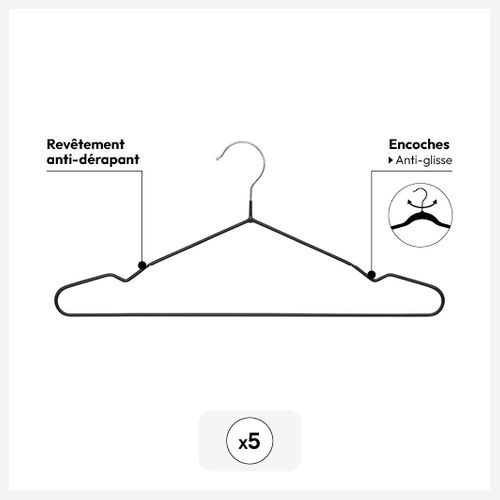 Lot De 5 Cintres Anti-dérapant Noir