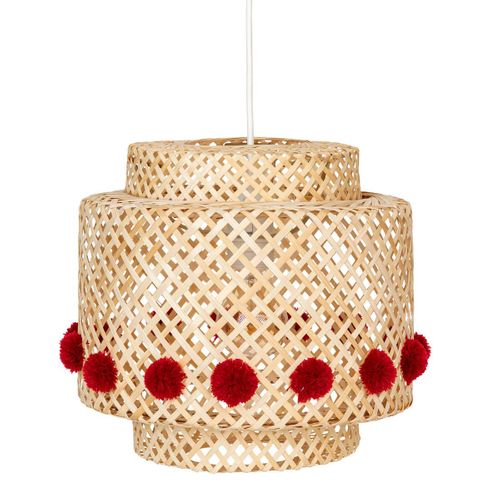 Suspension Enfant Liby Bambou Pompons Rouges D28cm