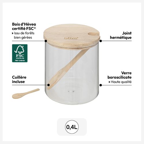 Sucrier Verre + bois 0,4l Hermet