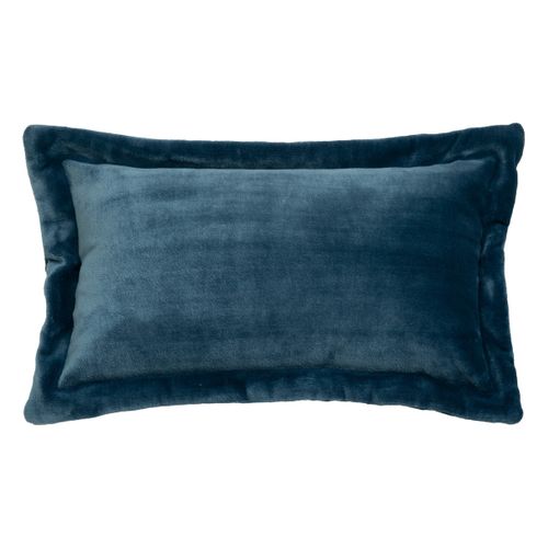 Coussin Décoratif Flanelle Bleu Egéen Effet Fourrure 38 X 58 Cm