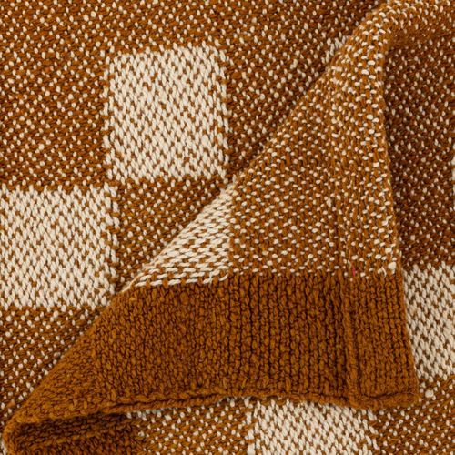 Plaid Tricot Motif Damier Tufté Jaune Ocre 130 X 180 Cm