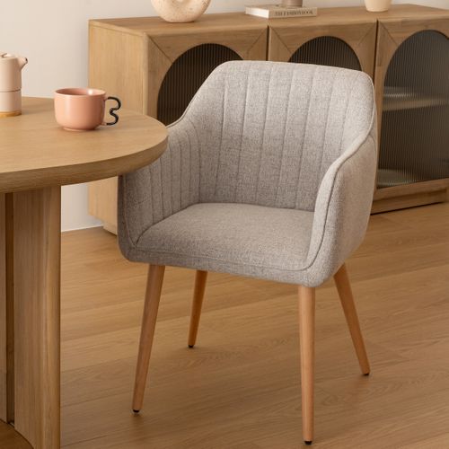 Chaise Fauteuil De Table Avec Accoudoirs Gris Chiné Et Pieds En Bois