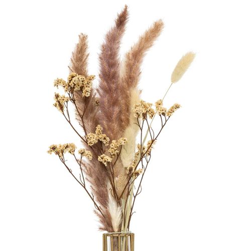 Composition Fleurs Séchées Automne Métal Doré Rose H40cm