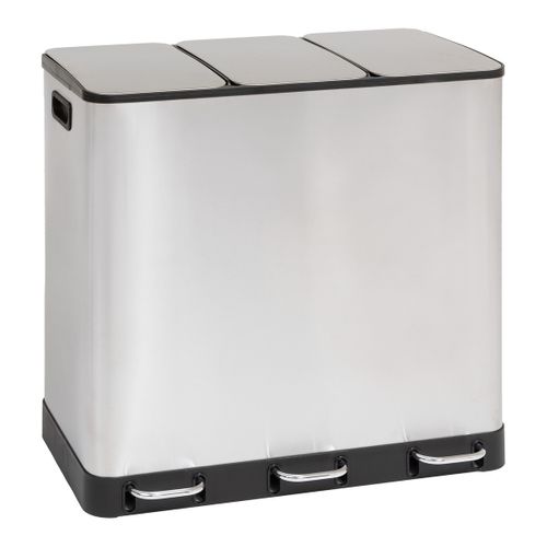 Poubelle De Tri Sélectif En Inox 3 Bacs De 18 Litres Ouverture à Pédale