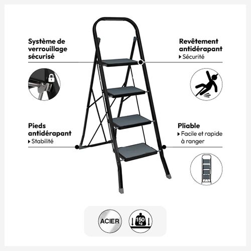 Escabeau 4 Marches Pliable En Métal