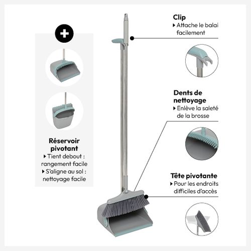 Balai Et Pelle Pivotant Gris Et Bleu