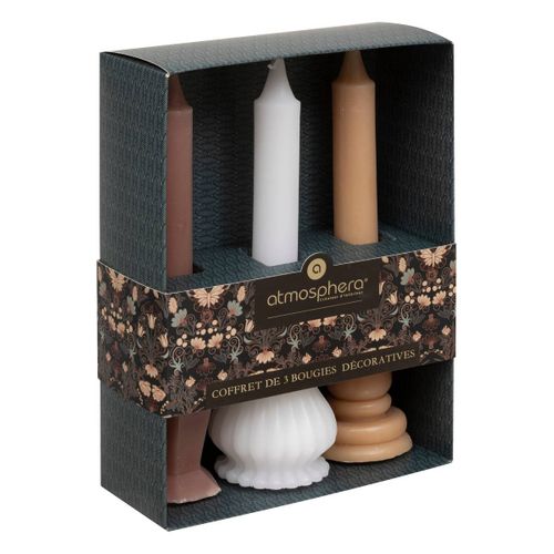 Coffret 3 Bougies Little Cottage Blanc Et Rose H19cm