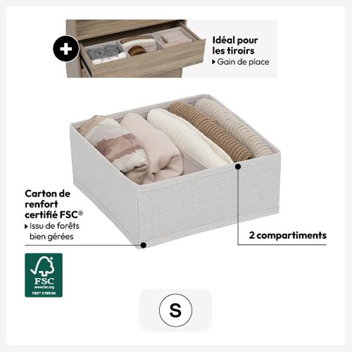 Rangement Tiroir "groomy" 2 Compartiments Beige 24x10,2cm