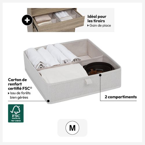 Rangement Tiroir "groomy" 2 Compartiments Beige 36x36cm