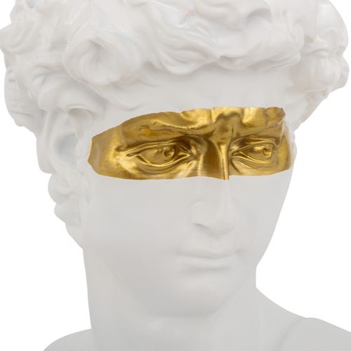 Objet Décoratif Statue Tête De David En Résine Blanche Avec Masque Doré H 24 Cm