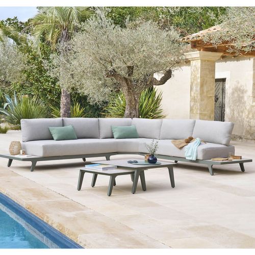 Salon De Jardin D'angle En Aluminium 7 Places Pulpy - Vert Laurier