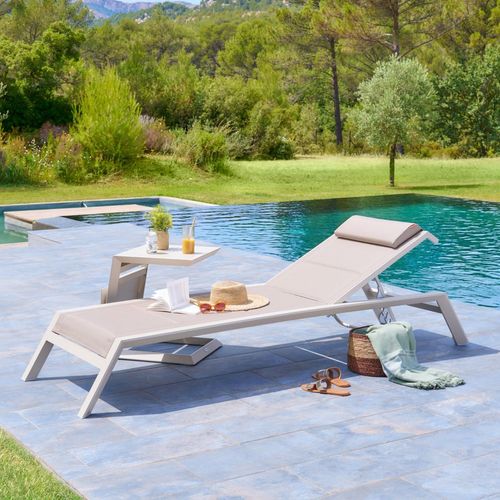 Transat En Aluminium Et Textaline Avec Roues Allure - Lin Et Argile