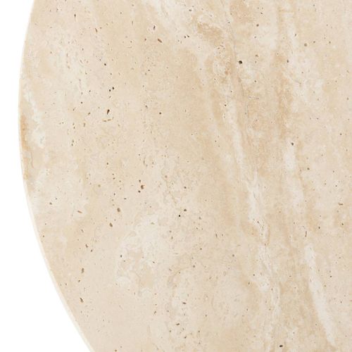 Table D'appoint En Travertin Beige Et Pied En Métal Blanc D. 40 X H. 45 Cm