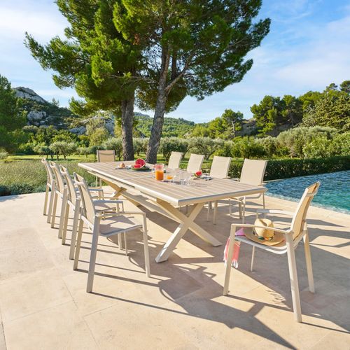 Table Extérieure Extensible 10p. Axiome Effet Bois Et Argile