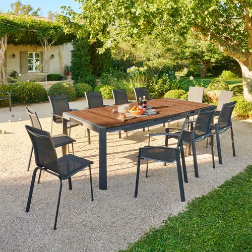 Table De Jardin Extensible En Aluminium Et Acacia 12 Places Paradize - Noyer Et Graphite