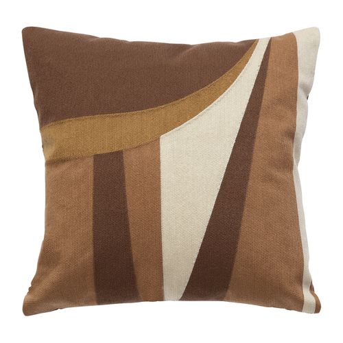 Coussin Déhoussable Brodé Design - 45x45 Cm - Marron Brun