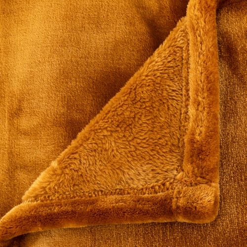 Plaid Flanelle Fourrure Jaune Moutarde 180 X 230 Cm