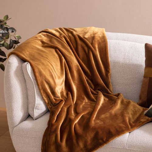 Plaid Flanelle Fourrure Jaune Moutarde 180 X 230 Cm