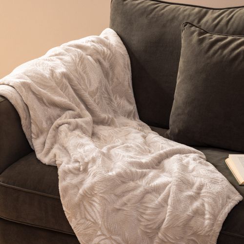 Plaid Flanelle Beige Lin Motif En Relief 125 X 150 Cm