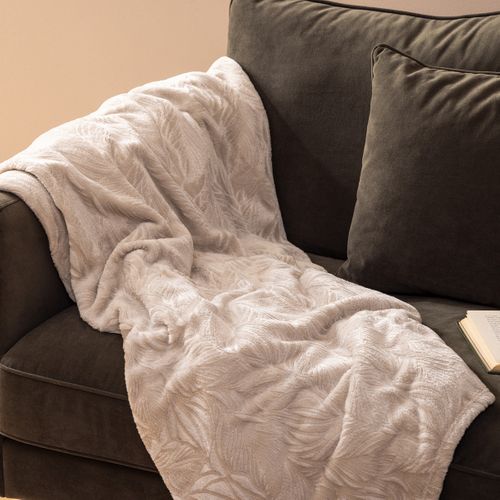 Plaid Flanelle Beige Lin Motif En Relief 180 X 230 Cm