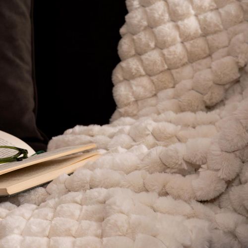 Plaid Jacquard Fourrure Beige 120 X 160 Cm