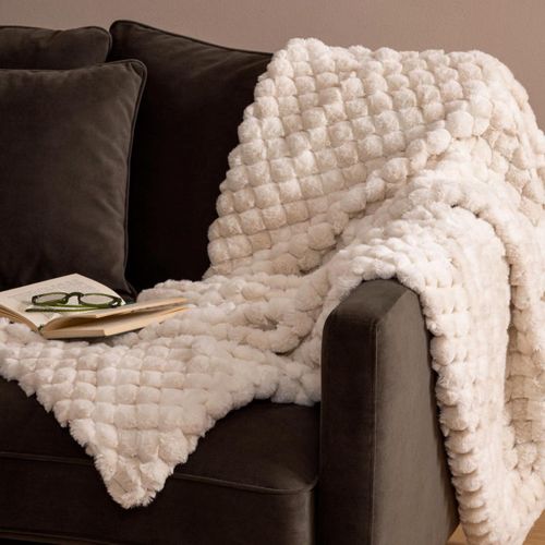 Plaid Jacquard Fourrure Beige 120 X 160 Cm