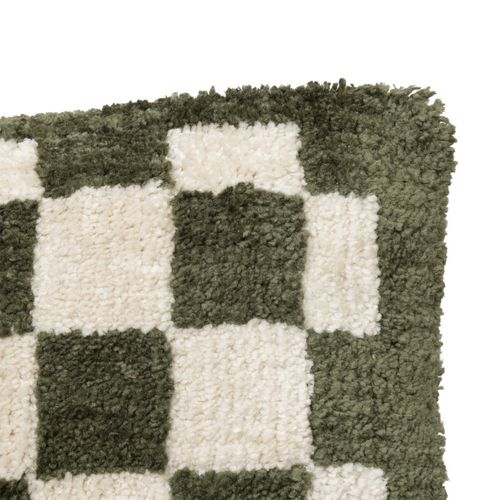 Coussin Décoratif Motif Damier Tufté Vert Kaki 38 X 58 Cm