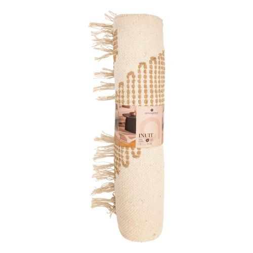 Tapis Décoratif Blanc Ivoire Et Beige Lin Motif En Relief Brodé 120 X 170 Cm